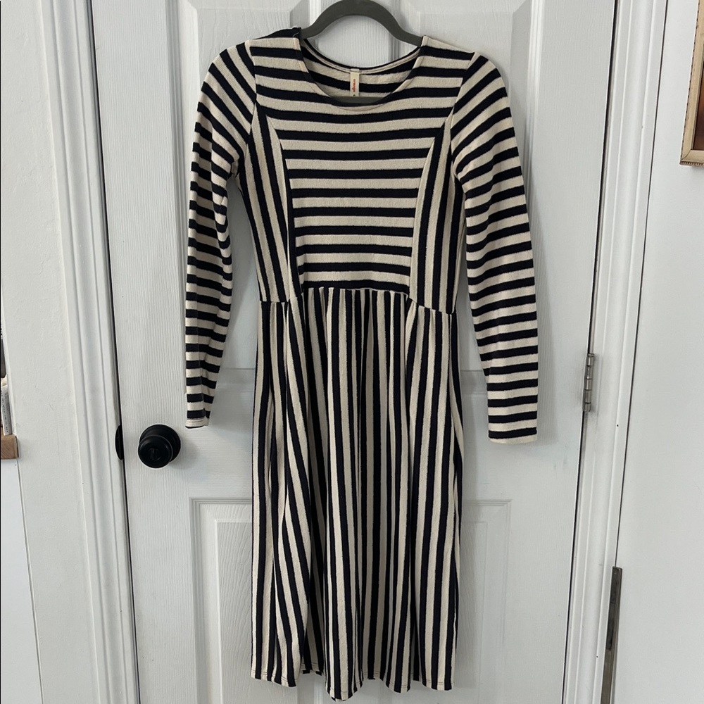 Orange Creek Dress with Black and Cream Stripes